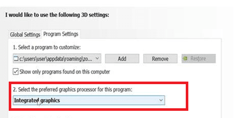 Choose integrated graphics