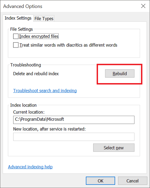 Rebuild Or Configure Windows 10 Search Indexer-7