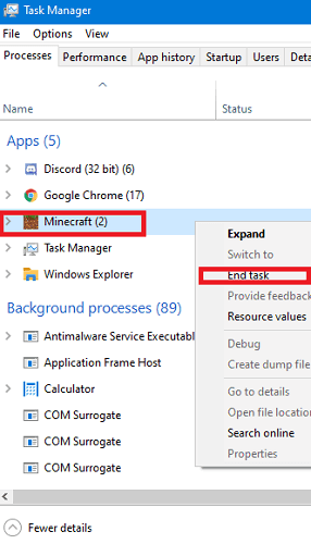 Stop the Minecraft process