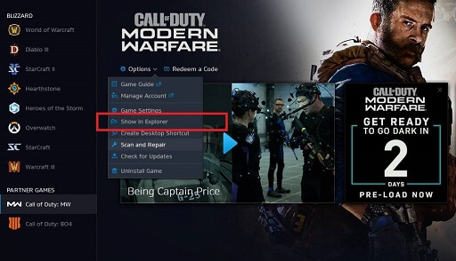 Choose Show in Explorer in Call Of Duty Files