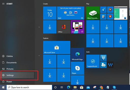 Choose Setting Windows menu