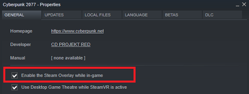 Enable the Steam Overlay while in-game option