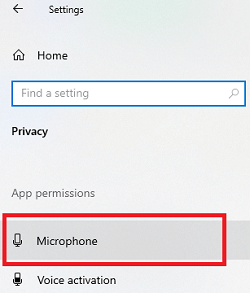 click Microphone in Privacy settings 