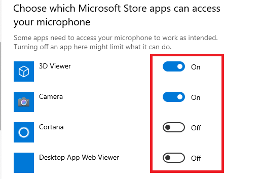 Select apps to your microphone