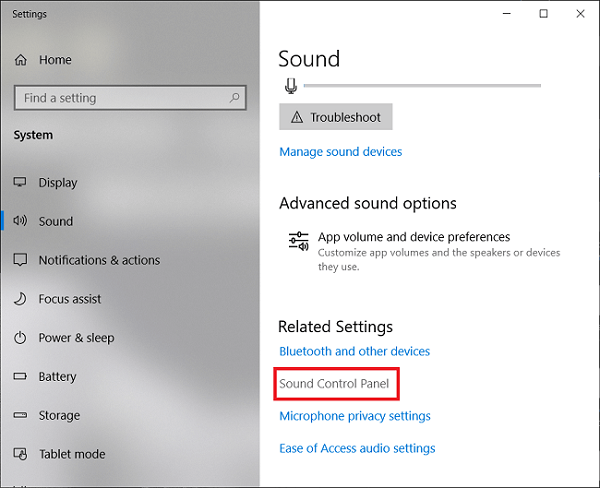 Choose Sound Control Panel
