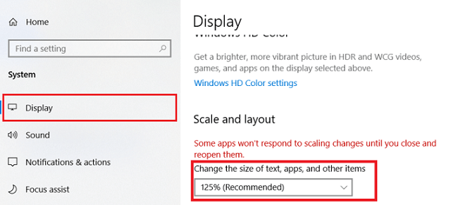 Change the Scale and layout settings
