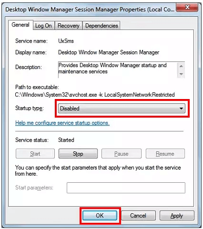 Disable startup type in Desktop Manager