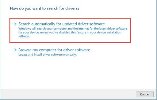 click on Search automatically for updated driver software