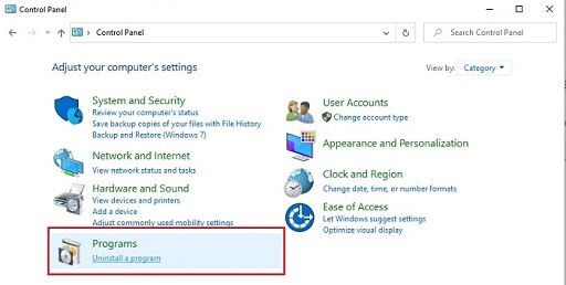 In Windows Control Panel select Programs