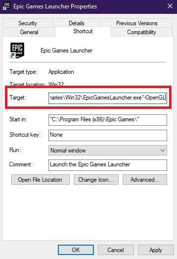 Configure Properties Of Epic Games Launcher-1
