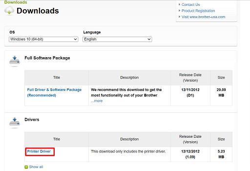 Click on the driver for Brother HL-2240 printer as per you need