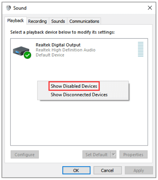 Choose Show Disabled Devices