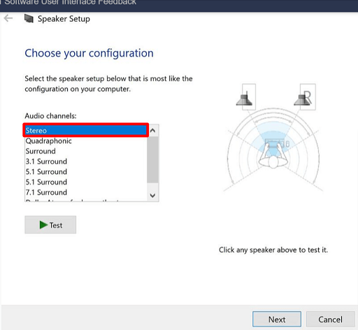 Click on Audio channels and choose Stereo