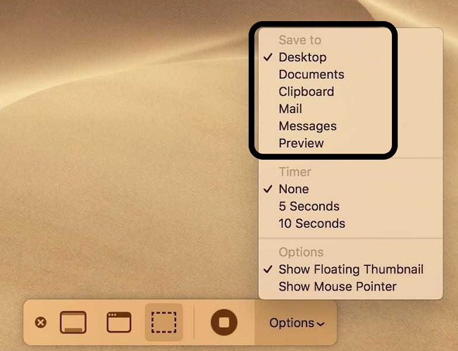 How can I change the default saving location of the screenshots and screen recordings in Mac