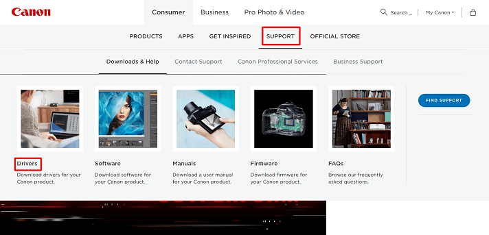 Open canon website and click on support an then drivers