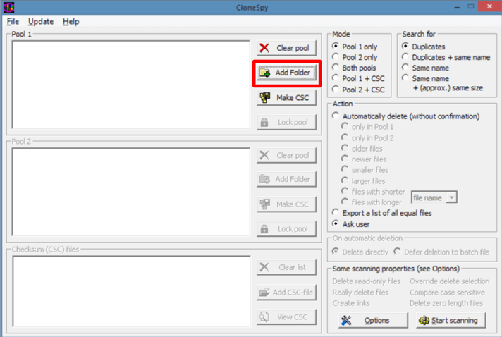 Install the CloneSpy and launch it and now click on add folder
