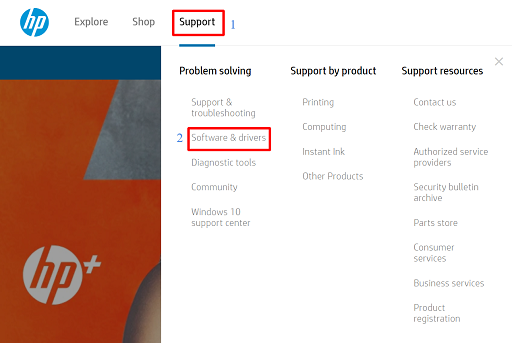 HP Spectre x360 take mouse pointer on support and then click software and drivers
