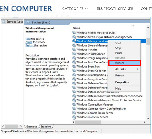 Start Windows Management Instrumentation (WMI Provider Host) service again