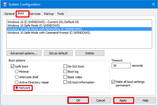Boot the PC into safe mode