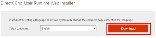 Use the runtime web installer to download DirectX