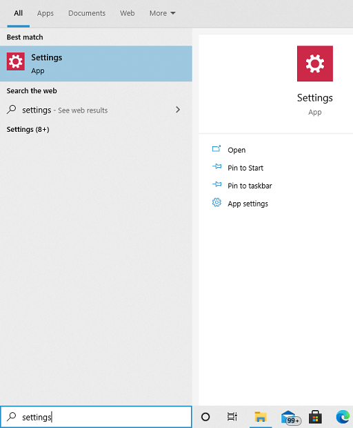 Search for setting and then open the setting