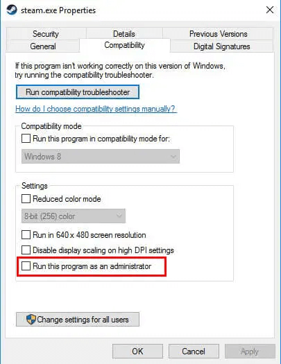 click on the Run this program as an administrator box
