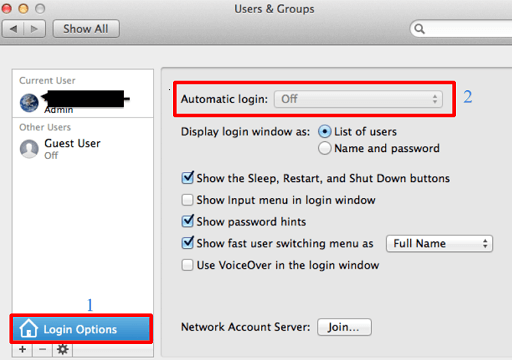 Select Login Options and turn off the Automatic Login