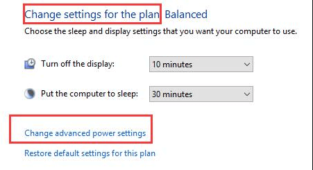 Select Change advanced power settings
