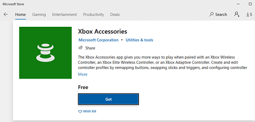 Get the Xbox Accessories application- Click on get button
