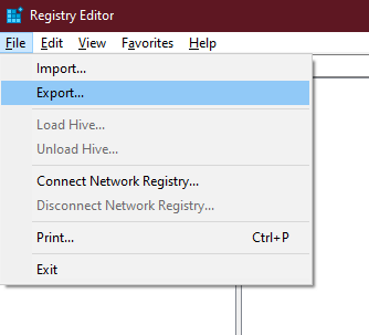 select the Export option to backup