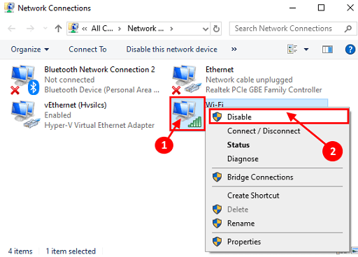 Network Connections appear, right-click on your wireless network adapter and choose Disable from the context menu