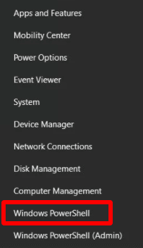 From the on-screen menu, select PowerShell