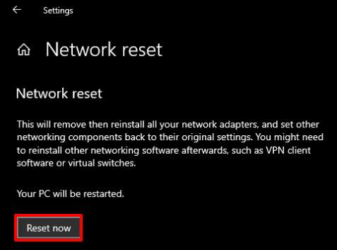 Perform network reset
