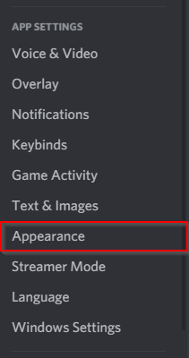 Select Appearance from the Settings menu