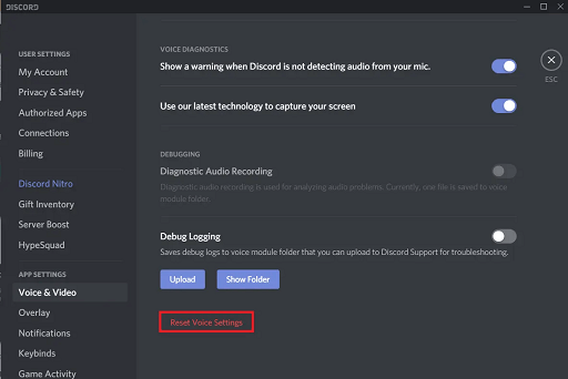 Click Reset Voice Settings