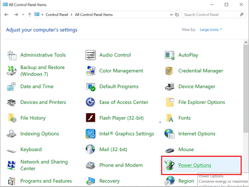 choose power option from control panel