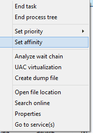 Modify the CPU Usage Credentials- set affinity