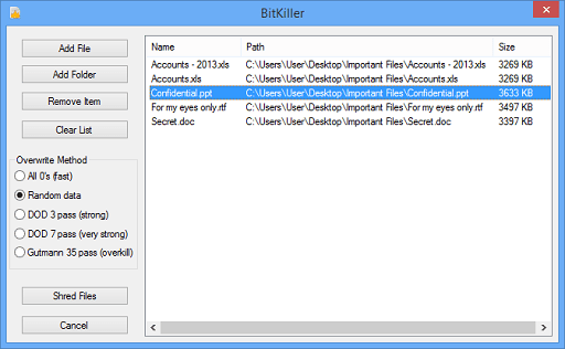 BitKiller- One of the most user friendly file shredder software