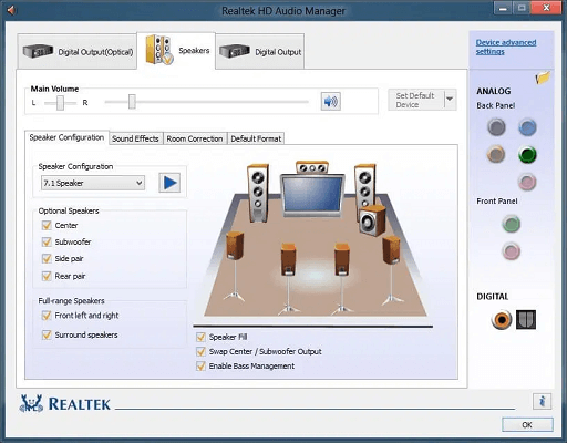 Realtek HD Audio Manager- free equalizer for Windows 10