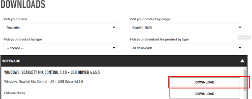 Click on DOWNLOAD to get the Focusrite Scarlett 18i20 software downloaded on your computer.