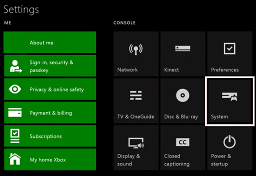 Update the Operating System of Xbox One- click on system