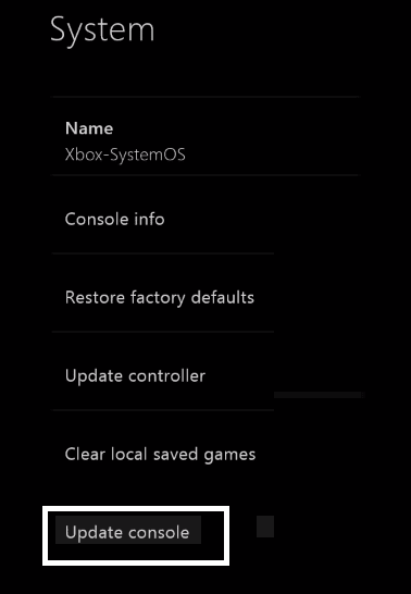 Update the Operating System of Xbox One- update console