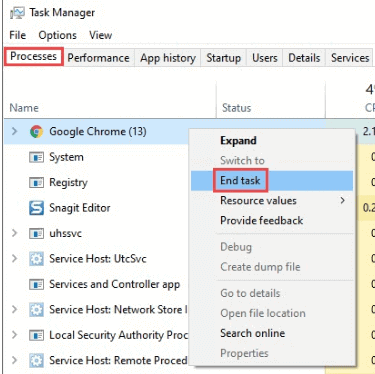 End the memory-hogging tasks- End task the apps