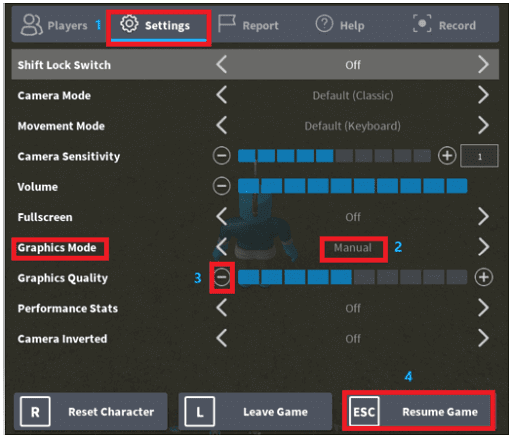 Change the graphic settings
