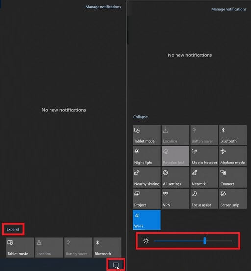 Use the Action-Notification Center to Change the Brightness