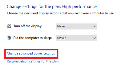 Change advanced power settings from the window