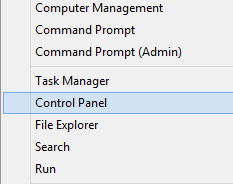 Right-click on the Start button and select the Control Panel