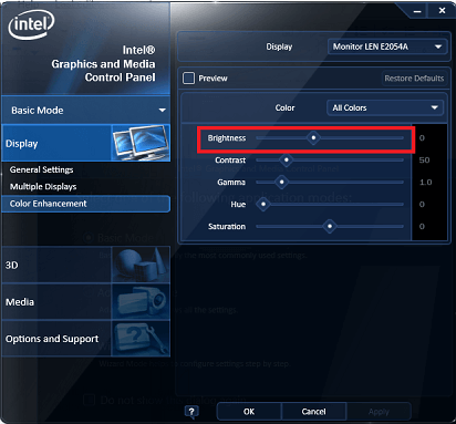 Look for the Brightness Settings and move the slider to adjust the brightness