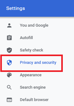 Reset Chrome Settings- click on privacy setting