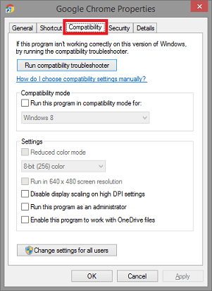 Launch the App in Compatibility Mode